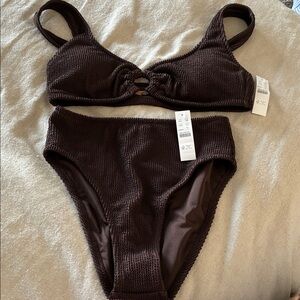 JCrew Textured Brown Two-Piece Bikini Set